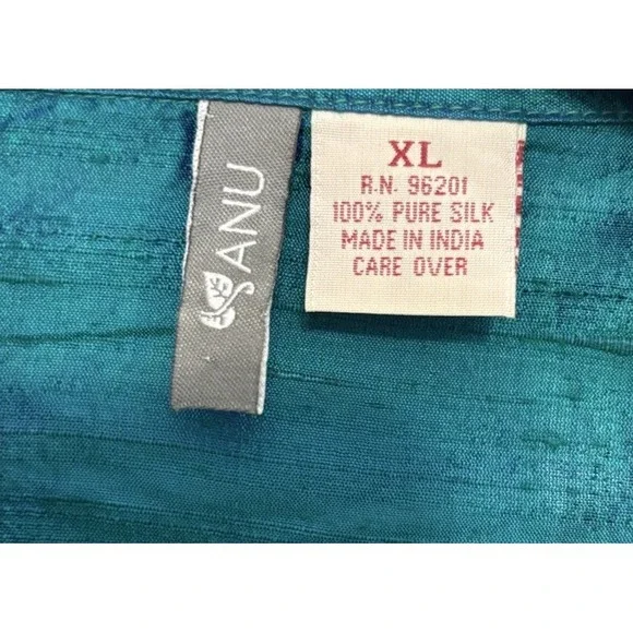 VTG ANU by Natural Silk Jacket XL Teal Blue Iridescent Shantung Top Art To Wear - Picture 10 of 11